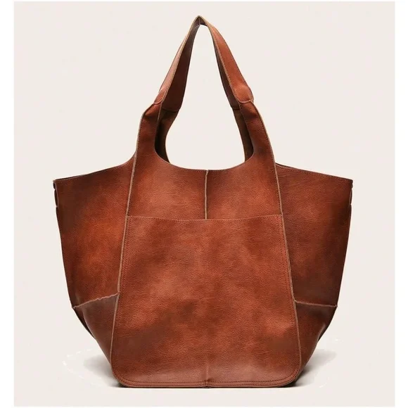 Luxe Vegan Leather Minimalist Oversized Tote Bag - Picture 4 of 12